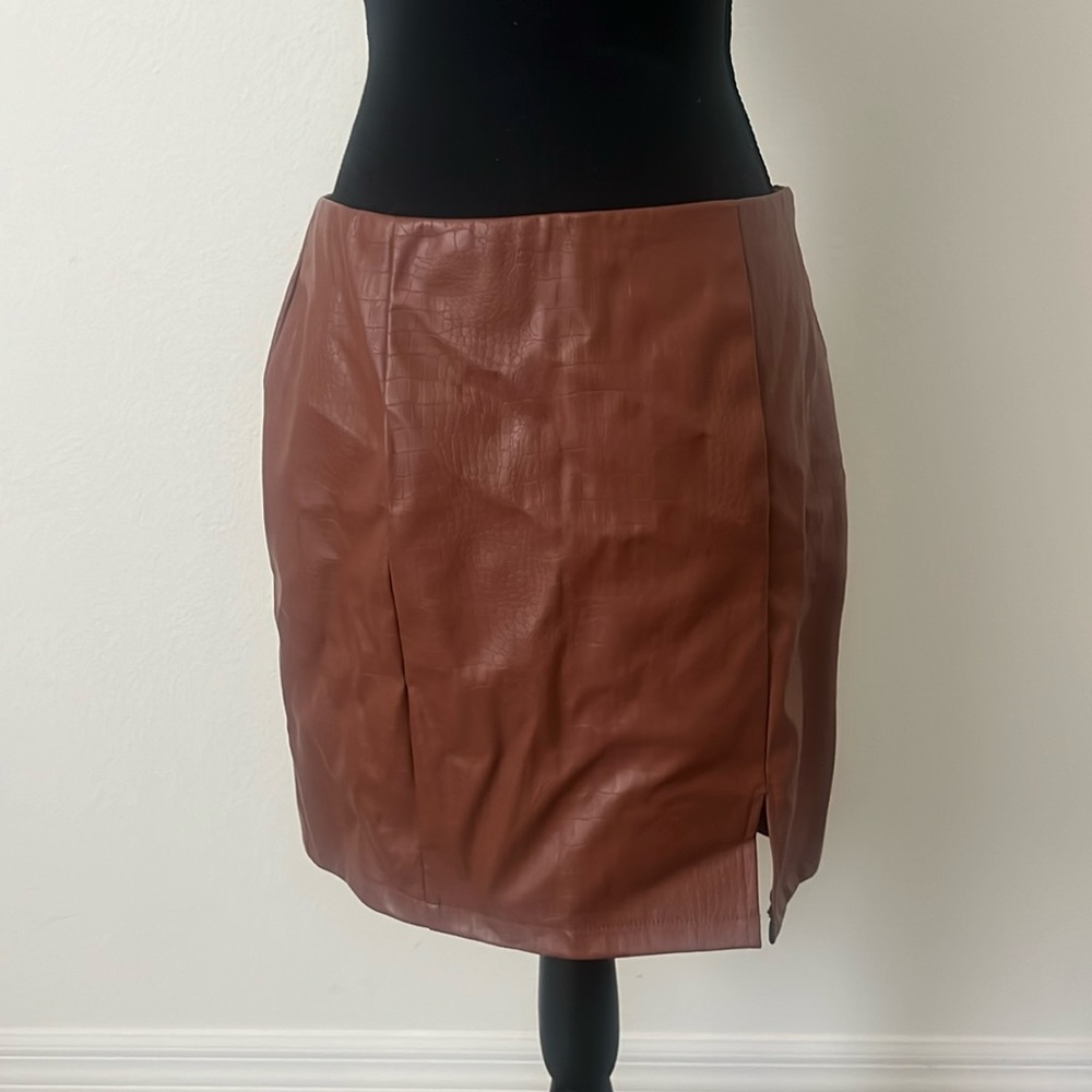 Chocolate Brown Feux Leather Mini Skirt